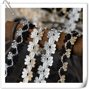 10 Meter 1 cm breites schwarz/weißes gold silber geflochtenes Bortenband Kinder Bluse Kleid Rock Kleid Spitze Zierband Dekoration N20T777P250605U