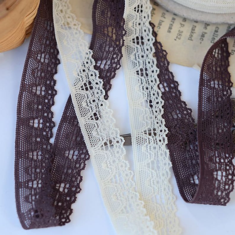 40 meter 1.6cm 0.62 wide light apricotcoffee mesh fabric stretch elastic tapes lace trim ribbon E7G851P181107D
