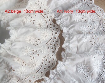 5 yardS beige/ivory cotton embroidery hollow fabric sunflowers wrinkle lace trim ribbon DIY collar sleeves edging material X10C876Y231011T