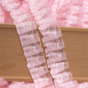 10 Meter 4 cm 1,5 "breites rosa Gaze-Tüllspitzenbesatzband Falten Rüschen DIY Kleid Rock Vorhang Kragenkante Zubehör C24X1004L250518C