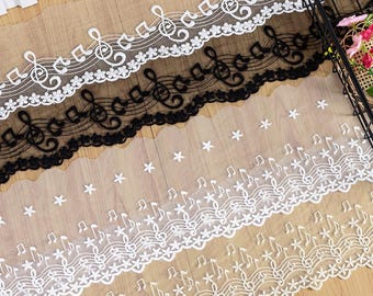 5 yardS 10-13cm wide black/ivory/beige gauze mesh melody fabric embroidery dress skirt collar clothes tapes lace trim ribbon Z4Z1949C250227Y