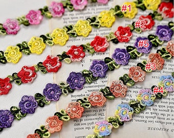 5 yards 2cm 0.78" wide colorful gradient floral embroidery child sleeves shirt skirt dress edging material lace trim ribbon N20T722M240415U