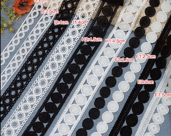 3-10 yardas 2,5-8 cm de ancho negro/marfil hueco círculo tela bordado vestido material artesanal lencería encaje cinta N20T369T220916T