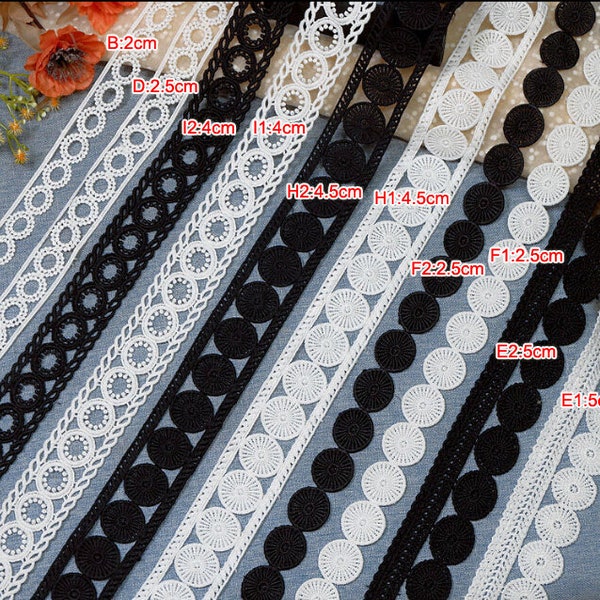 3-10 yards 2.5-8cm wide black/ivory hollow circle fabric embroidery dress craft material lingerie lace trim ribbon N20T369T220916T