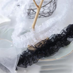 5メートル 4 cm 1.57インチ幅 ブラック/ホワイト/ベージュ メッシュ フリル プリーツ 伸縮性 縁取り レース トリム 衣類アクセサリー カーテン装飾 C35U50P241226G