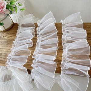 5 Meter 10 cm 3.93" breites schwarz/ivory Organza Rüschen Spitzenband DIY Manschetten Rock Ärmel Kleid Kanten Dekoration C24X1030P250601C