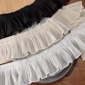 5 mètres 10 cm 3,93" de large noir/ivoire/beige en mousseline de soie pli plis dentelle ruban de bordure DIY robe bord de la jupe matériaux décoratifs N20T835P250407U