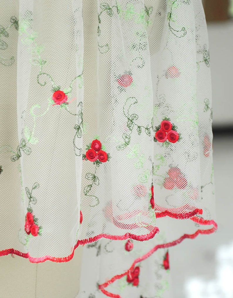 5 meter 28cm 11.02 wide redwine ruffled mesh fabric dress embroidery tapes lace trim ribbon H47S804Y200330P