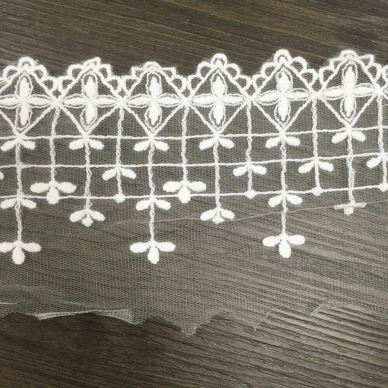 14 Cour 11cm 4,33" maille large Ivoire gaze tissu brodé navire gratuit de bandes dentelle ruban nuah 14 Cour 11cm 11cm 11cm 4,33
