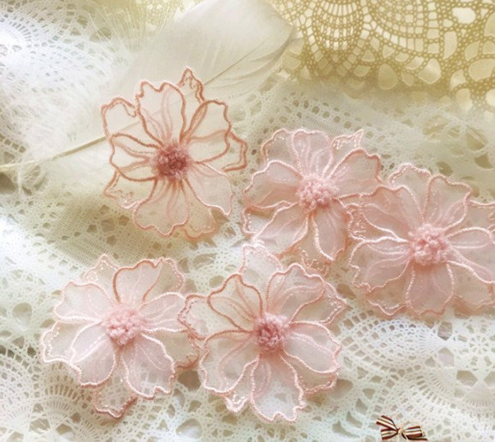 15pcs 6cm 2.36 Wide Pink Flower Gauze Mesh Fabric Etsy
