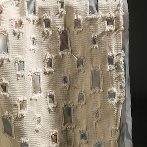 1.45 meters wide beige checkered cut flower torn denim fabric distressed texture shirt skirt shirt pants jacket cloth material T50T9V250713V