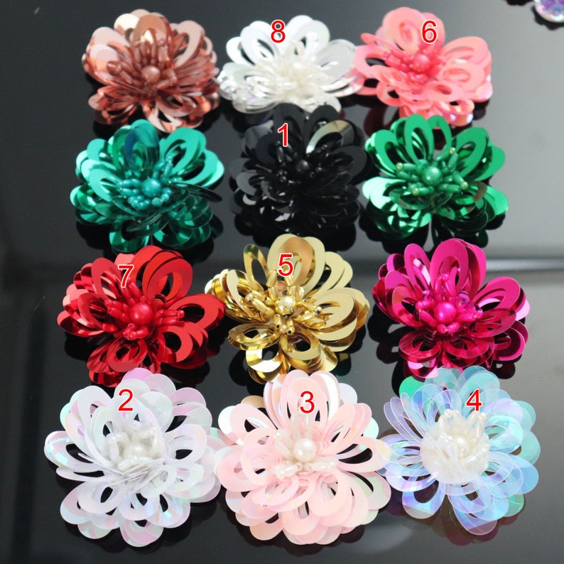 15pcs 5cm 1.96 wide blackwhitepinkred sequins beads Rhinestones clothes dress bag appliques patch brooch R38V253P201001R