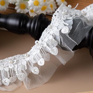 2 Meter 6 cm 2,36" breit ivory Herz Netz Rüsche Falte Spitze Accessoires Handarbeit Bündchen Rock Kleid Shirt Tasche Einfassung Material C39Y409P250119J