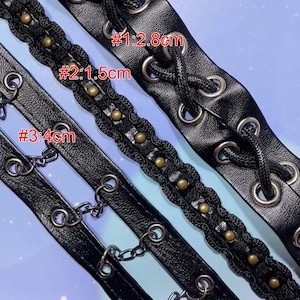 1 Yard 1,5-4 cm breit Schwarz Doppelseitig Nagelloch Augenlid Bindeseil PU Leder Spitzenbesatz Strichcode Stoff DIY Kleidungszubehör C43P7K230323V