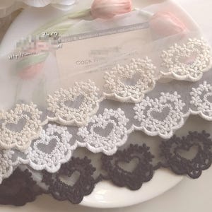 5m 9,5cm 3,54"breites Herz Kranz Gaze Stickerei Rock Kleid Spitze Bordüre Spitze Zierband schwarz/elfenbein/beige T19X134P200316B