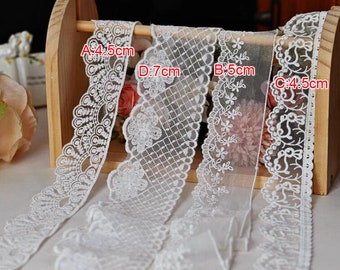 10 yards 4.5-7cm wide ivory floral gauze tulle embroidery diy child doll shirt skirt dress edging material lace trim ribbon N20T718R240415U