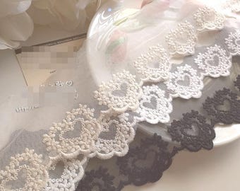 10 yardS 9cm 3.54"  wide black/beige/ivory heart sofe mesh gauze cotton fabric embroidery dress skirt lace trim tapes ribbon X10S169Z230820V
