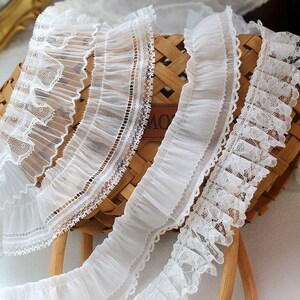 5 Meter 2-5,2 cm breit Elfenbein Chiffon Maschen Rüsche Rüsche Spitzenborte Accessoires Ärmel Rock Kleid Kante Dekorationsmaterial B14T1615P250331U