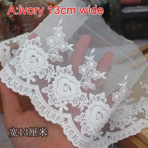 5 Meter 6-13 cm breit ivory Blumen Baumwolle Gaze Stoff Stickerei Spitzenbesatz Band DIY Rock Kleid Kante Material Zubehör 27X539P250316P