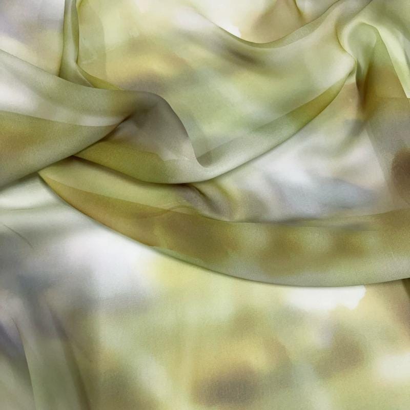 画材 Green gold chiffon Blended Watercolor Forest Green Semi Transparent Tie Dye Printed