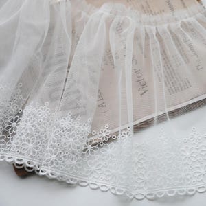 3 Meter 26 cm 10,24" breite ivory Rüschen Plissee Netz Stickerei Spitzenbesatz Band Kragen Kleid Rock Kante Zubehör G16R1599P250404L