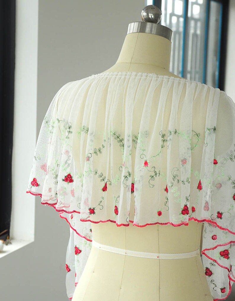 5 meter 28cm 11.02 wide redwine ruffled mesh fabric dress embroidery tapes lace trim ribbon H47S804Y200330P
