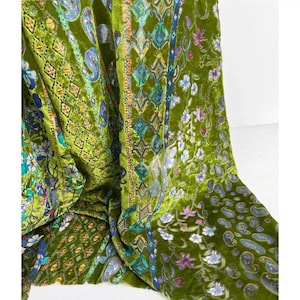 Green/brown ethnic style flower flocking velvet fabric jacquard Dress skirt shirt pants suit vest clothing design material Y29C119L260529V S