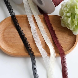 10 Meter 1 cm breit schwarz/elfenbein/beige/weinrot elastisch Band Zopfband Kleid Rock Spitze Besatz Bandkante Accessoires Material T21P36C250212V