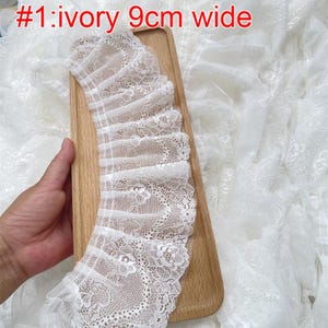 5 meters 9-10cm wide ivory floral mesh gauze wrinkle pleat extended skirt doll fluffy dress collar sleeves lace trim ribbon C24X1070P250627C