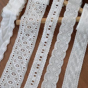 10ヤード 3.5-5 cm幅 アイボリー コットン 中空生地 刺繍入り レーストリム リボン ドレス スカート 帽子 バッグ 縁取りテープ アクセサリー N20T892P250616U