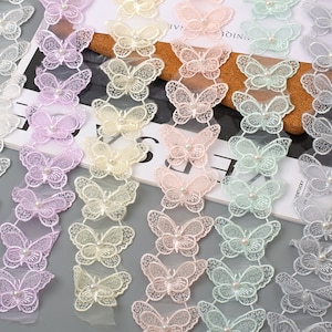 2 jardas 5cm 1.96 "de largura branco/roxo gaze borboleta contas tecido bordado saia vestido afiação decoração renda guarnição fita t31p281p240702c