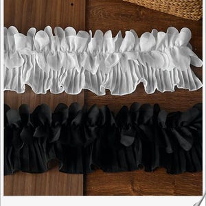 2 Meter 10 cm 3,93" breites schwarz/ivory Chiffon elastisch Rüsche Falte Falten Shirt Rock Kleid Einfassung Material Spitzenband N20T816K241126U
