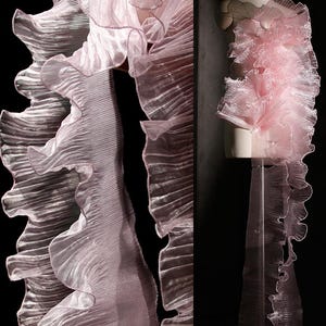 3 mètres 16 cm 6,29 po. de large, tulle organza rose lotus, volants, dentelle plissée, ruban, jupe, bordure, matériau de décoration Y26V121P240803V