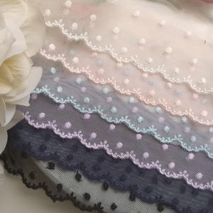 5 jardas 7 cm 2,75" de largura preto/marfim/marinho/roxo/rosa/azul bolinhas gaze saia bordada vestido material de acabamento de renda fita T19X148W200316B