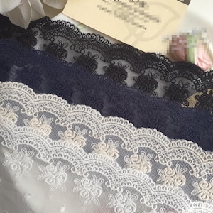 5ヤード 10 cm 3.93インチ幅 ブラック/アイボリー/ネイビー/ベージュ ローズガーゼ 刺繍 子供用スカート ドレスシャツ 縁取り素材 レーストリムリボン T19X87K200315B