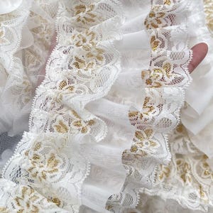 2 Meter 11 cm 4.33" breit Elfenbein Gold Netz Rüsche Falte Kind Rock Kleid Hemd Vorhang Tisch Bordüre Spitzenband V24X828L240507V