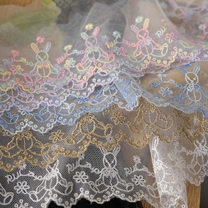 5 yards 9 cm 3.54 "breites niedliches Kaninchen Gaze Tüll Stickerei Unterwäsche Kleid Rock Hemd Stoff eingefasster Spitzenbesatz N20T623L250611U