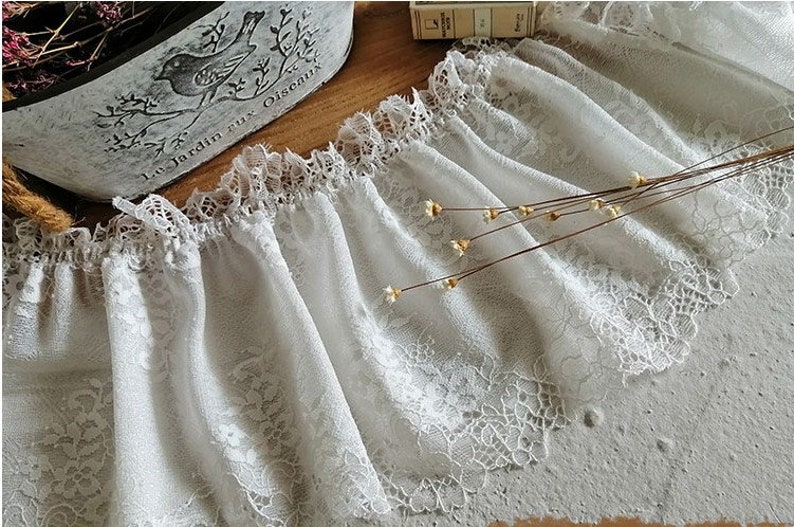 3 meter 15cm 5.9 wide ivory elastic mesh ruffled pleated fabric embroidered lace trim ribbon tapes S40C20R201113V