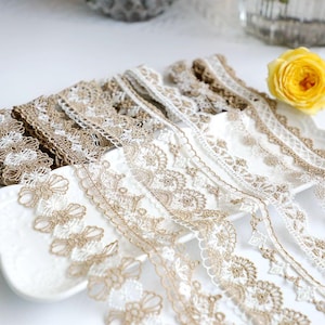 5 Meter 2,5-4 cm breit Weiß Gold DIY nähen Dessous Stoff Stickerei Kleid Rock Handwerk Socken Ärmel Rand Spitzenband X28C538P230105R