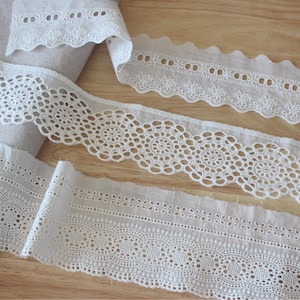5 Meter 6,7-9 cm breit ivory Baumwollstoff Stickerei Spitzenbesatz Band handgemacht Rocksaum Kragen Kleid Vorhang Accessoires T27X530P250315P