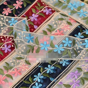 5 Meter 5,5 cm 1,96"breite Organza Tüll Stickerei Blumen diy Shirt Rock Kleid Einfassung Dekoration Spitzenband N20T758P240715U
