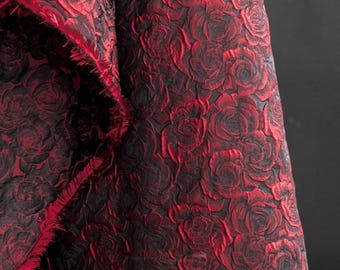 Wine red rose jacquard fabric wedding party diy dress skirt shirt jacket coat creative fashion design clothing material T25V81L240328B S