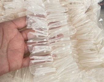 5 Meter 7cm apricot Punkte Mesh Rüschen Plissee Dessous Stoff Handwerk Stickerei Kleid Spitzenborte Band V24X544K221006V