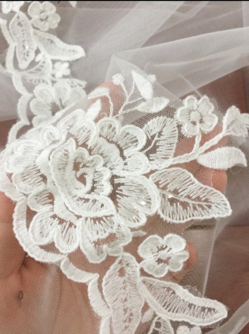 5 yard 13cm 5.11 wide ivory sequins mesh lace trim ribbon tapes fabric embroidered clothes dress cloth B26R384H200126S