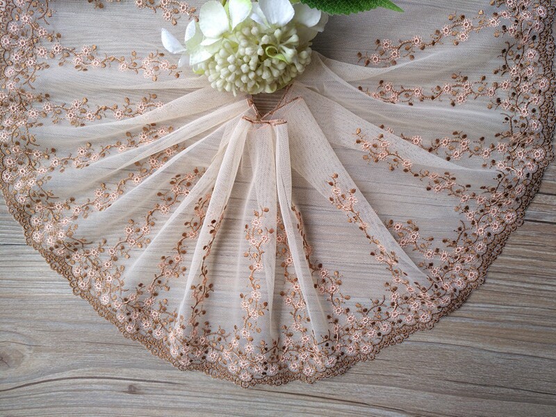 5 yard 21cm 8,26" abricot large tissu maille gaze de tulle brodé bandes de ruban dentelle garniture R8G353L0413U navire gratuit 5 5 5 yard 21cm 8,26