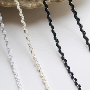 15 Meter 3 mm Breite schwarz/ivory silber gold Borte gewebt wellig Spitzenbesatz Band Rock Kleid Vorhang Kanten Accessoires Z1T722P250427T