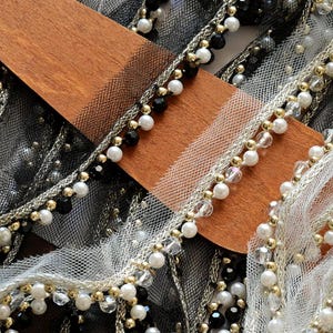 2 Meter 1,5 cm 0.59" breit schwarz/elfenbein Netz Perlen Stoff Hemd Rock Kleid Einfassung Dekoration Spitzenband N20T814K241126U