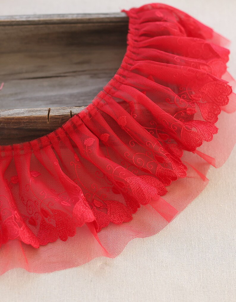 5 meter 15cm 5.9 wide red ruffled pleated mesh fabric dress embroidery tapes lace trim ribbon H47S876K200818