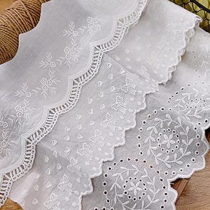 5ヤード 10.5-12 cm幅 アイボリー コットン 花柄 くり抜き 刺繍 子供用 スカート ドレス シャツ 縁飾り 素材 レース トリム リボン N20T708L250605U
