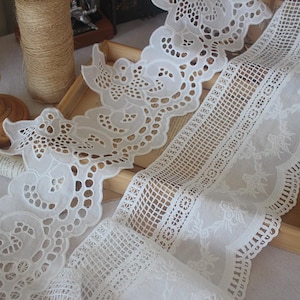 3 Meter 16-17 cm breit Baumwolle ivory Stickerei Spitzenbesatz Band handgemacht Rocksaum Kragen Kleid Vorhang Accessoires T27X519P250314P